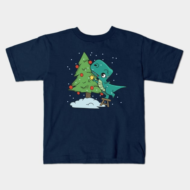 Sweaty T-Rex Decorating a Christmas Tree Kids T-Shirt by SLAG_Creative